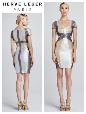 Hervé Léger Carolyn Colorblock Metallic Bandage